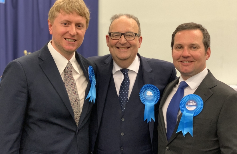 Mark Logan MP, Cllr David Greenhalgh, and Chris Green MP