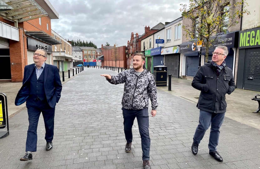 Leader Cllr David Greenhalgh, Cllr Paul Sanders (Farnworth & Kearsley First) and Deputy Leader Cllr Martyn Cox